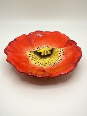 Beautiful Vintage Clay Art Red Poppy Serving Dish